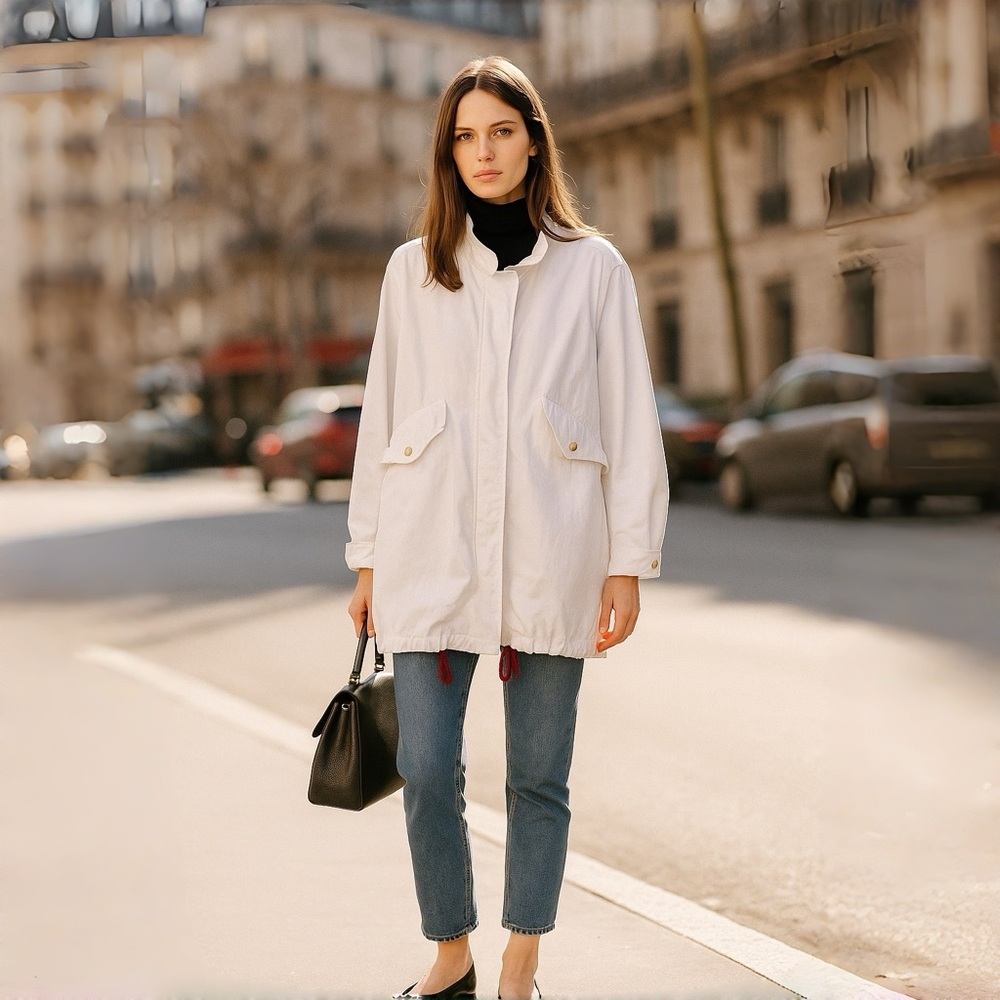 Vintage 90s History Repeats White Parka Trench Coat Jacket Cotton Parisian